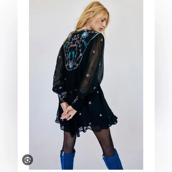 Free People Bali Golden Sun Embellished Beaded Party Mini Dress